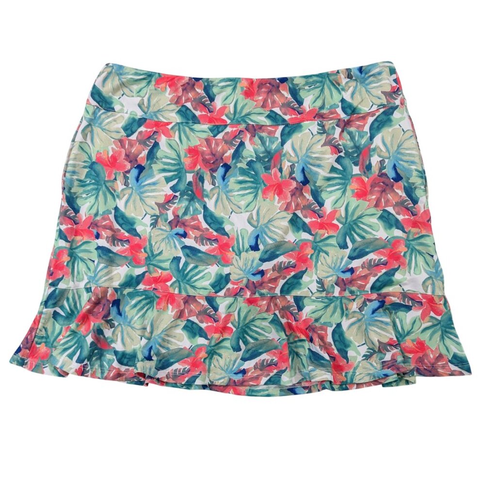 EMERALD 18 Tropical Leaf Skort M Ruffle Hem Built-In Shorts Tennis Pickleball - Picture 2 of 8